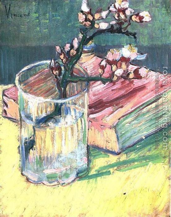 Vincent Van Gogh : Blossoming Almond Branch in a Glass with a Book